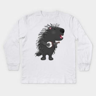 Cute funny porcupine playing banjo cartoon Kids Long Sleeve T-Shirt